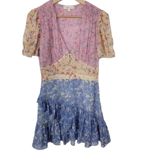 Loveshackfancy Bea Patchwork Floral Silk Mini Dress Floral Size 4 - Picture 5 of 12